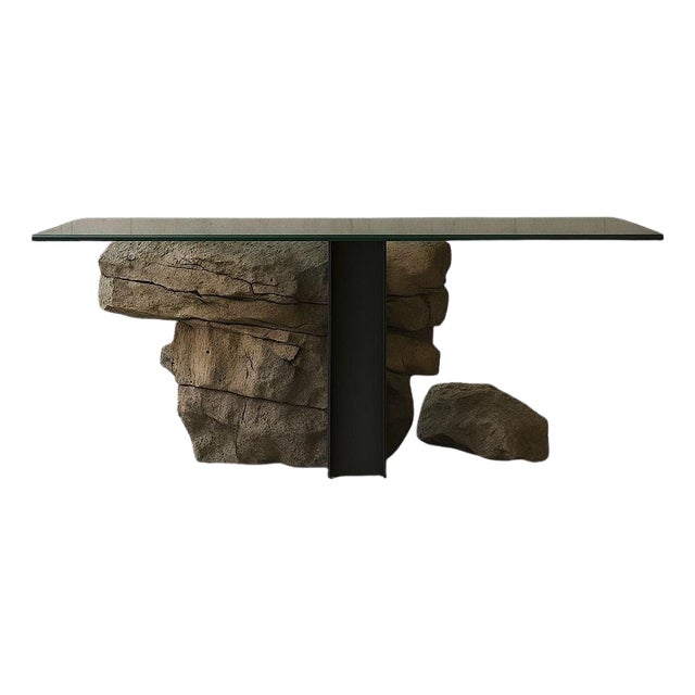 Vulcano Dining Table in Volcanic Stone with Steel and Glass by Marsica Fossati For Sale