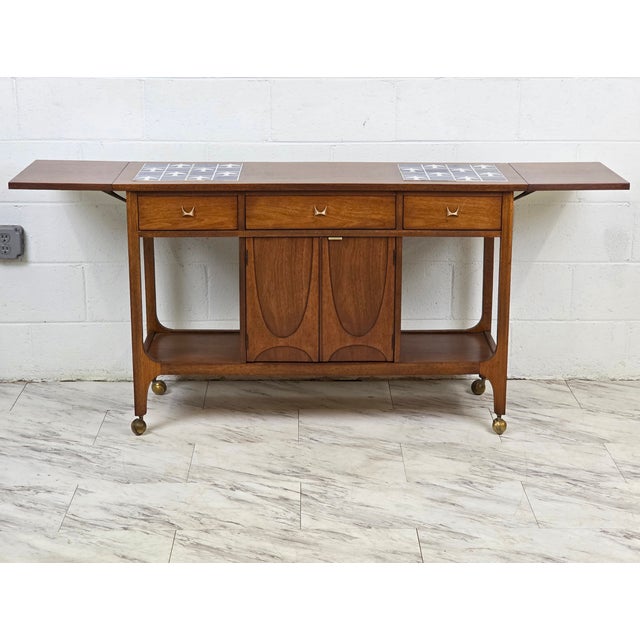 1950s 1950s Broyhill Brasilia Drop Leaf Bar With Tile Top For Sale - Image 5 of 12