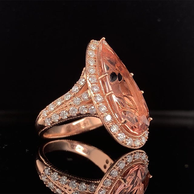 Morganite Diamond Ring 14k Rose Gold 6.91 TCW Certified For Sale - Image 14 of 16