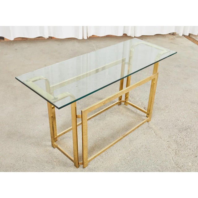 Mid 20th Century Milo Baughman Style Mid-Century Gold Brass and Glass Console For Sale - Image 5 of 13