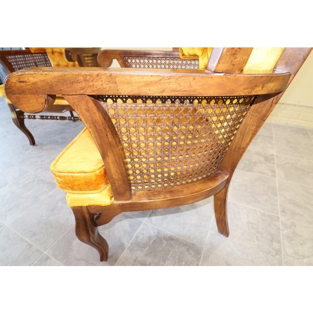 Pair of Monumental 1970s Cane and Gold Velvet Horseshoe Wingback Chairs For Sale - Image 4 of 17