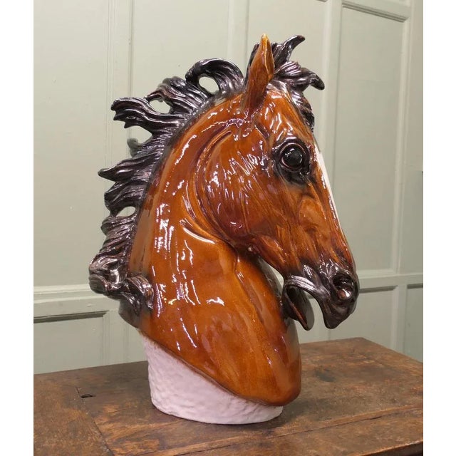 1940s Italian Life Size Handmade Ceramic Horse Head, 1940s For Sale - Image 5 of 8