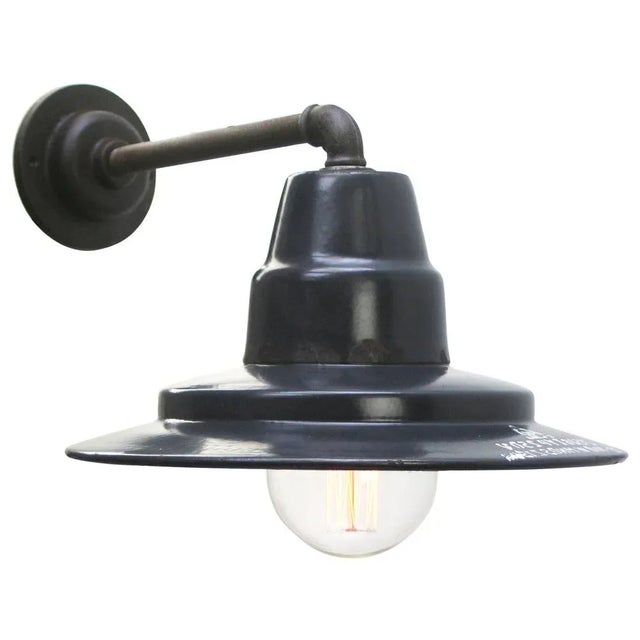 Mid-Century Modern Vintage Industrial Blue Enamel and Cast Iron Wall Light For Sale - Image 3 of 6
