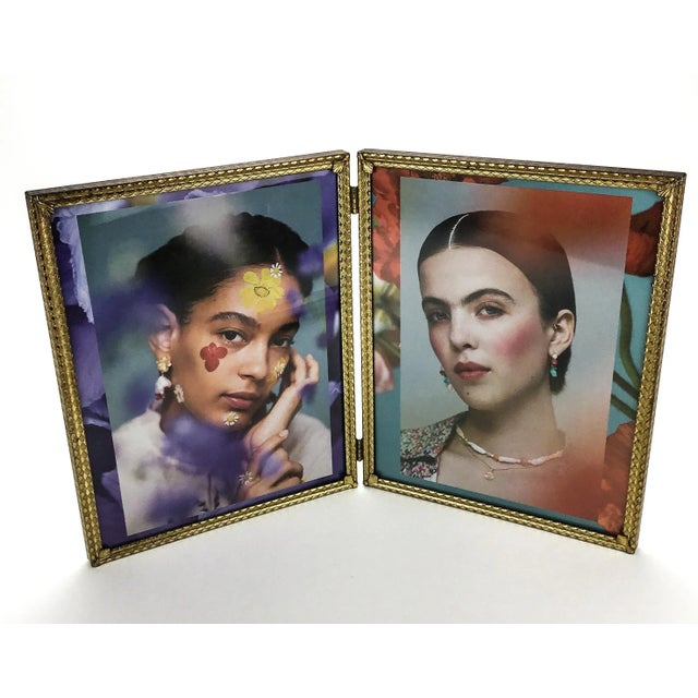 Golden Tone Vintage Double Side Desktop Photo Display For Sale - Image 10 of 10