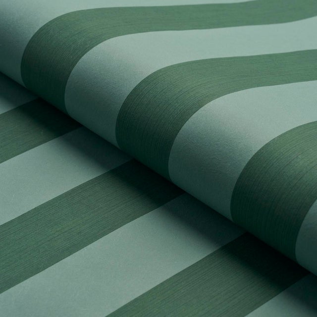Schumacher SAMPLE - Schumacher Edwin Stripe Wide Wallpaper In Dark Green For Sale - Image 4 of 4