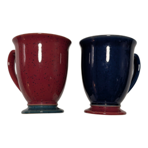 1990s Denby Harlequin Footed Mugs- Set of 2
