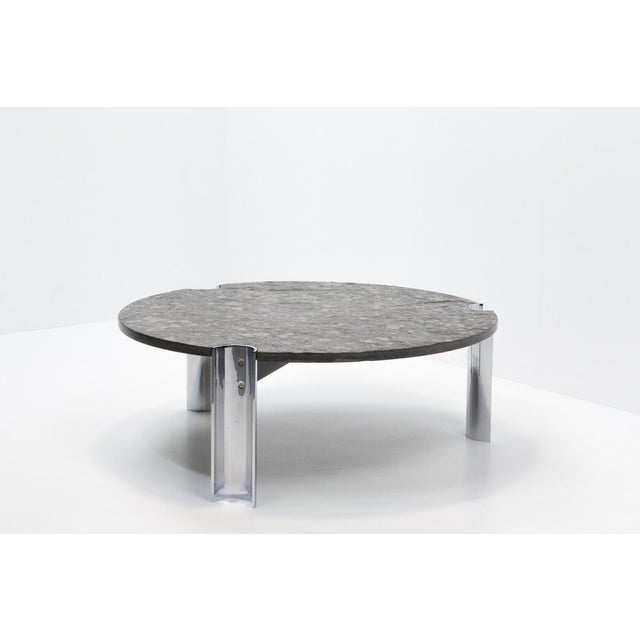 Fossilised Limestone and Chrome Coffee Table, 1970s For Sale - Image 4 of 13