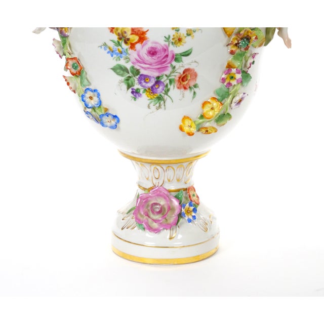 19th Century Meissen Rococo Style Flower-Encrusted Covered Urns From Germany For Sale In New York - Image 6 of 13