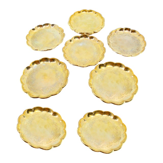 Bread Plates in Gilded Silver with Engraved Plant Motifs, Set of 8 For Sale