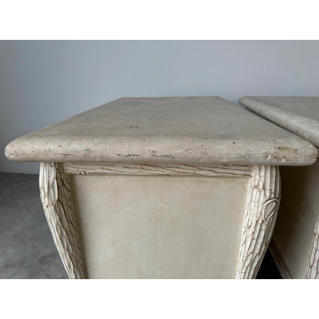 Hollywood Regency Coastal - Style Stone Top Faux Bois Nightstand- a Pair For Sale - Image 11 of 12