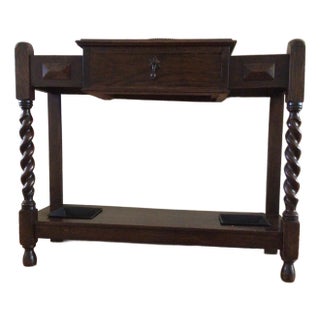 English Arts & Crafts Quartered Oak Barley Twist Entryway Double Umbrella Stand For Sale