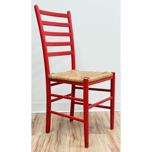 Vintage Rush Seat Red Ladderback Dining Chair For Sale - Image 4 of 8