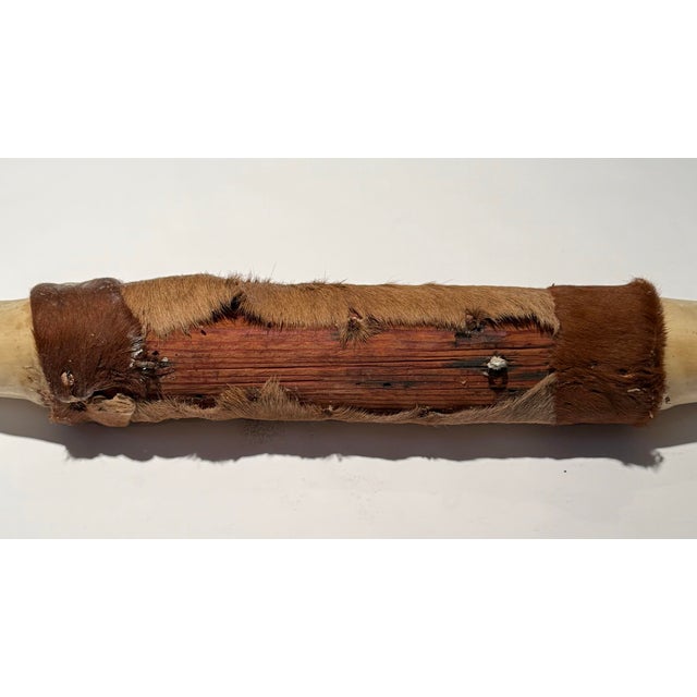 Rustic Vintage Large Hide-Wrapped Steer Horns For Sale - Image 9 of 11