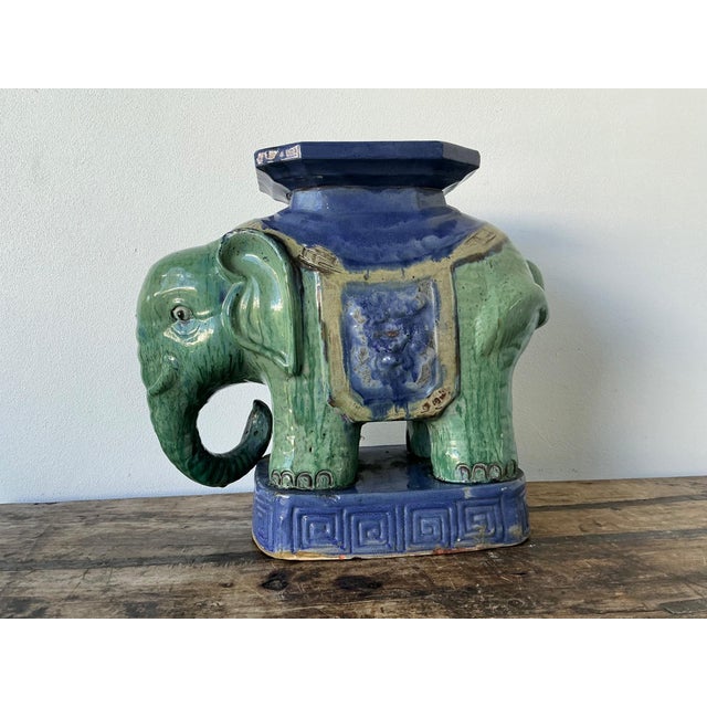 Vintage Glazed Ceramic Elephant Low Stool For Sale In West Palm - Image 6 of 14