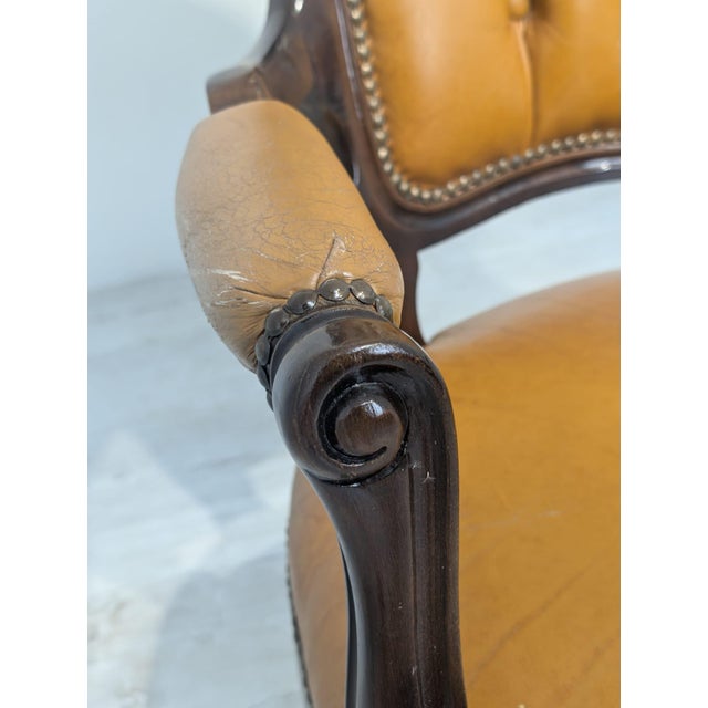 Elegant Chippendale Armchair, Genuine Leather, Quilted Backrest, Palace Style This unique, stylish Chippendale-style...