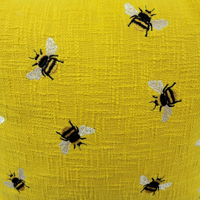 Figurative Yellow Throw Pillow With Embroidered Bees For Sale - Image 3 of 6