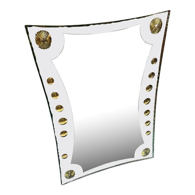 1950s Mid-Century Modern Verde Nilo Glass and Brass Wall Mirror by Cristal Arte For Sale