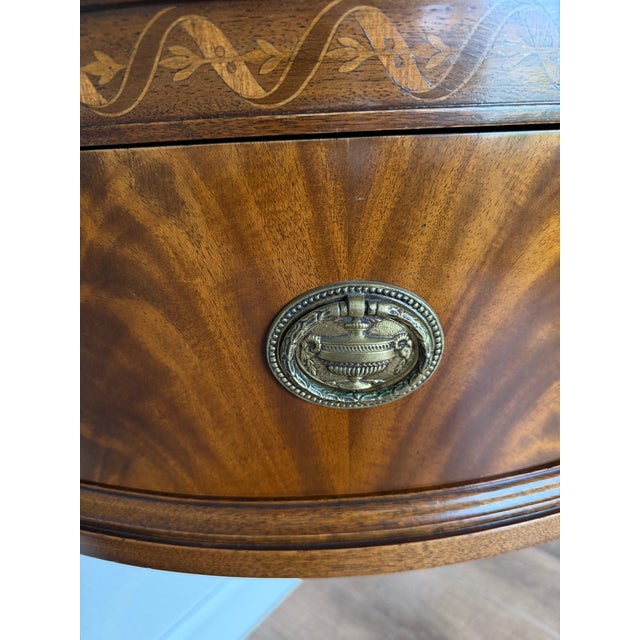 Wood 1940s Joseph Gerte Custom Demilune Inlaid Mahogany Server or Sideboard For Sale - Image 7 of 12