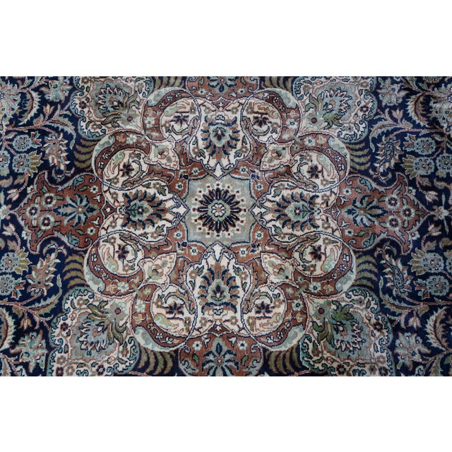 Navy Blue Vintage Indian Wool Handwoven Geometric Floral Medallion Area Rug Carpet 9 X 13' For Sale - Image 8 of 13