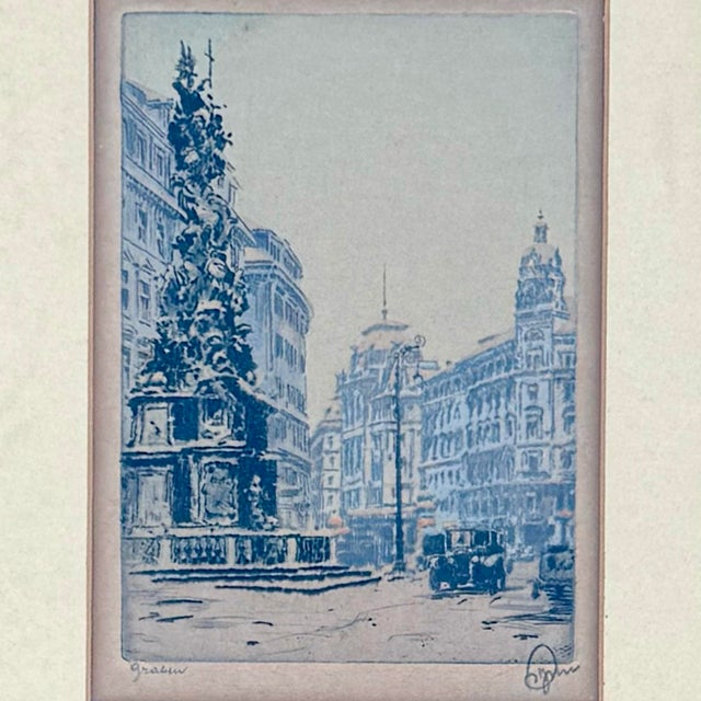 Illustration 1930s Hans Figura Original Graben Street Vienna Aquatint Etching, Signed & Framed Art For Sale - Image 3 of 6