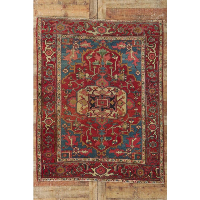 Early 20th Century Antique Persian Serapi Rug, 04'09 X 06'01 For Sale - Image 10 of 11