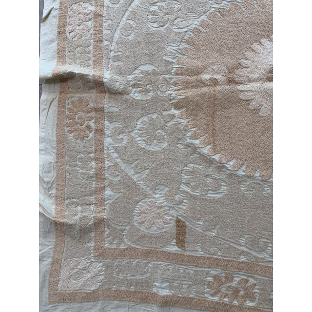 Tan Mid 20th Century Tashkent Suzani Tablecloth 4'4'' X 4'4'' For Sale - Image 8 of 16