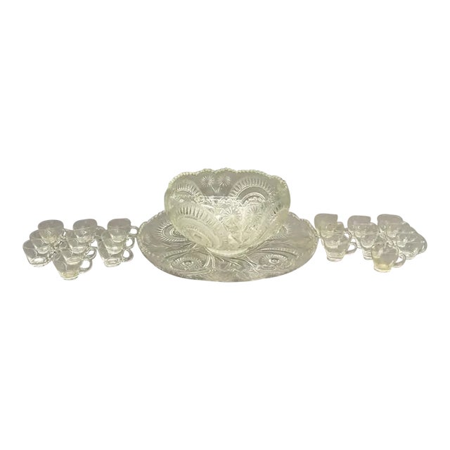 19th Century Antique Cut Glass Punch Bowl Set- 22 Pieces For Sale