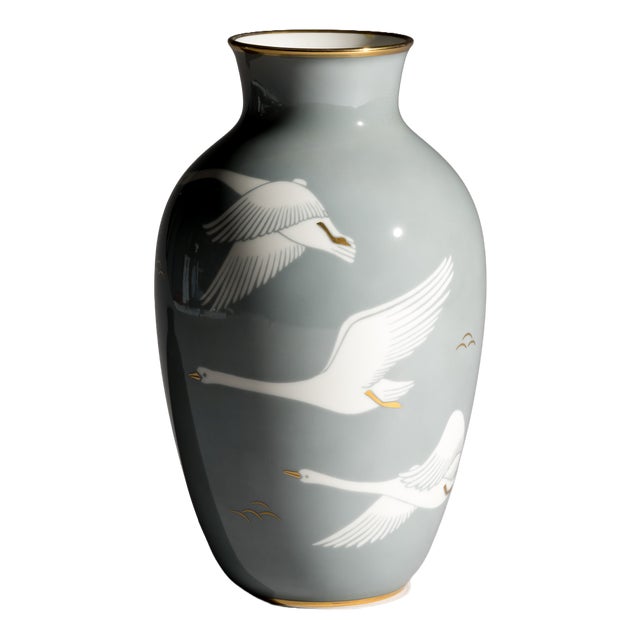 German Flying Swans Vase in Glossy Porcelain from Rosenthal, 1950s For Sale