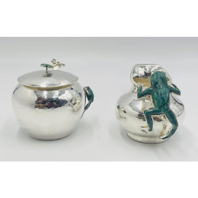 1980s Silver & Malachite Creamer, Spoon & Covered Sugar Pot Set by Emilia Castillo For Sale In Los Angeles - Image 6 of 18