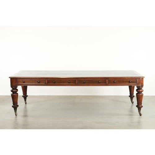 Large Antique English Library Writing Desk with a Dark Blue Leather Top, 19th Century For Sale - Image 4 of 15