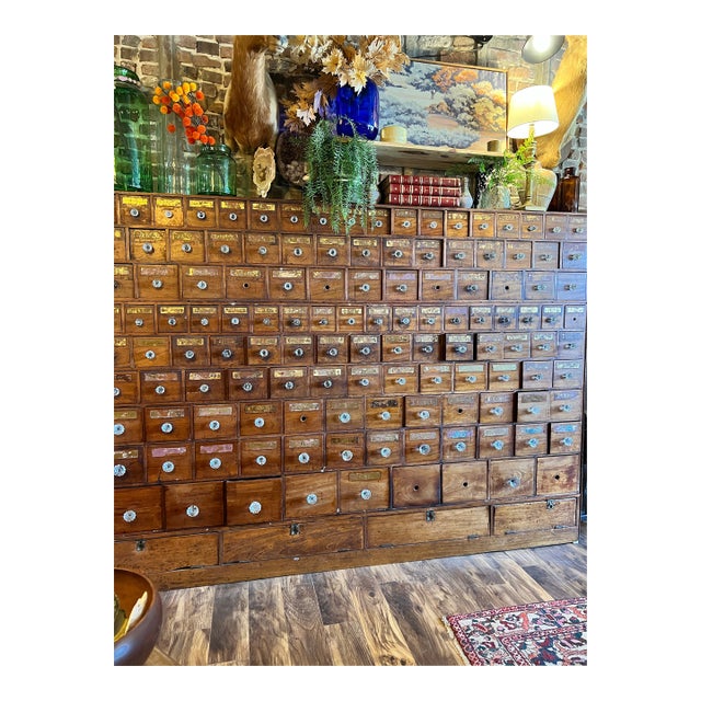 Antique 19th Century Large English Apothecary Cabinet/Wall of Drawers For Sale