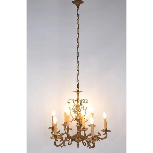 Antique Brass 10-Light Chandelier For Sale - Image 3 of 7