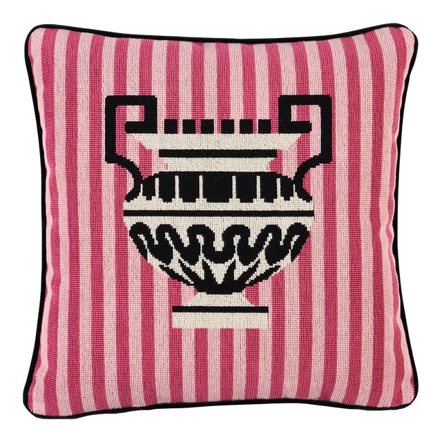 Schumacher Clermont Epingle 16" Pillow in Pink For Sale
