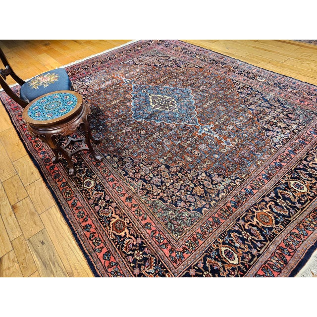 Navy Blue Vintage Persian Bibikabad Rug, Hand-Knotted Wool, Herati Geometric Pattern, Rust Red & Blue, 9x12 For Sale - Image 8 of 18