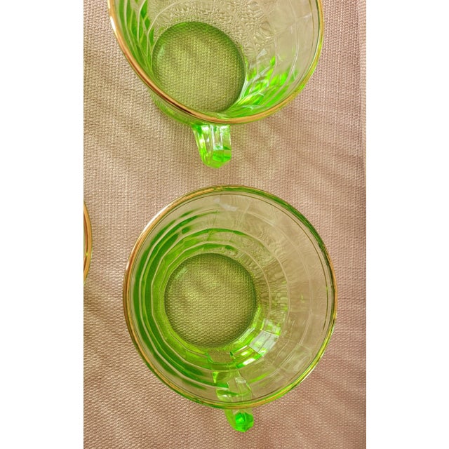 Early 20th Century Uranium Glass 4 Transparent Green Tea Cups With Gold Rim For Sale - Image 15 of 16