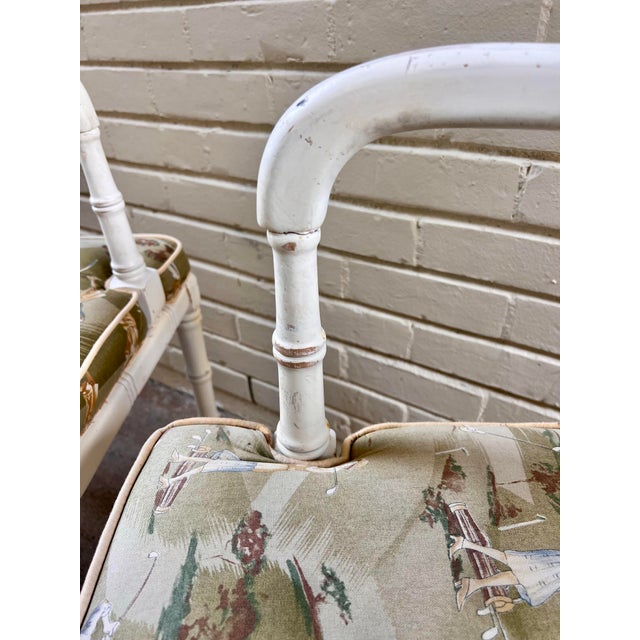 Ivory Late 20th Century Faux Bamboo and Cane Backed Armed Side / Accent Chairs in Off White With Upholstered Seat - A Pair For Sale - Image 8 of 12
