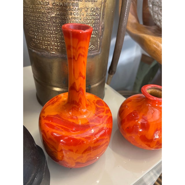 Ceramic Pair of Vintage Orange Ceramic Vases For Sale - Image 7 of 9
