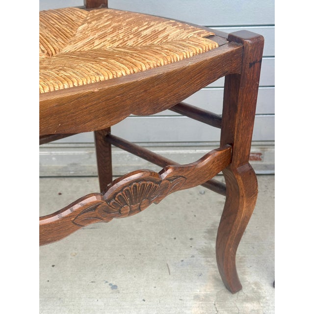 Brown Pair of French Provincial Louis XV Style Oak Side Chairs, Circa 1920. For Sale - Image 8 of 11
