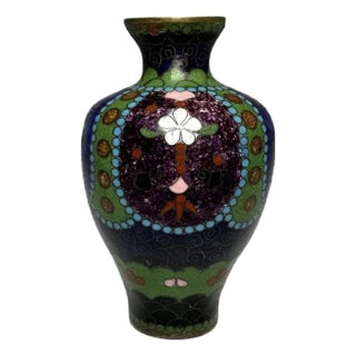 Antique Japanese Cloisonne Vase: Meiji Period Floral Enamel For Sale