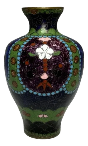 Antique Japanese Cloisonne Vase: Meiji Period Floral Enamel