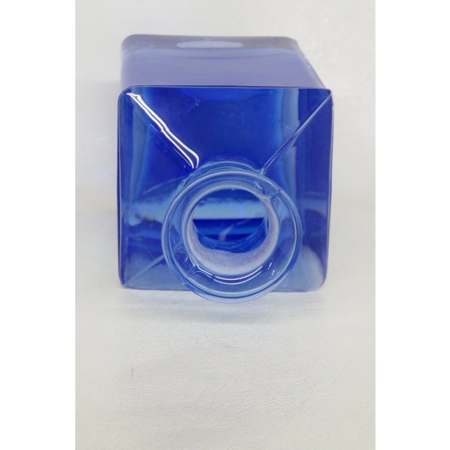 Cobalt Blue Vase Squared Glass W Ombre Gradient Mid Century Modern Bottle 4744b For Sale In Miami - Image 6 of 10