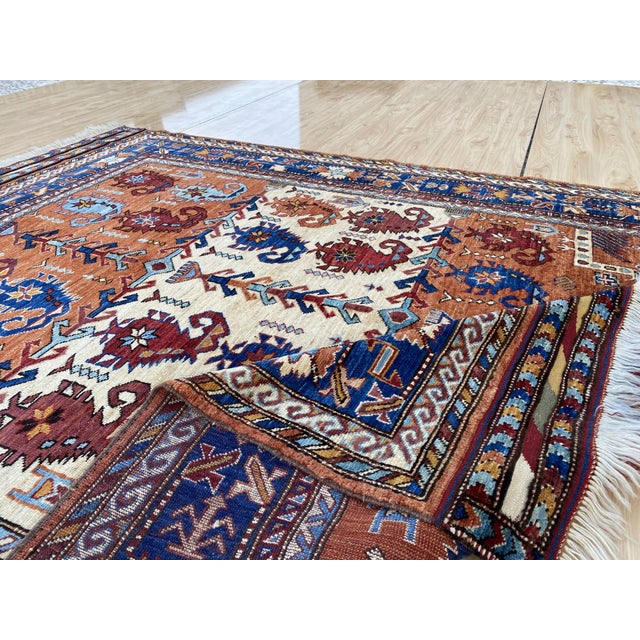 Ivory Rust Kazak Style Hand-Knotted Wool Area Rug For Sale - Image 8 of 13