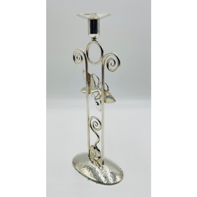 Metal 1980s Emilia Castillo Silver-Plated Butterfly Candle Holder With Stone Inlay, Mexican For Sale - Image 7 of 18