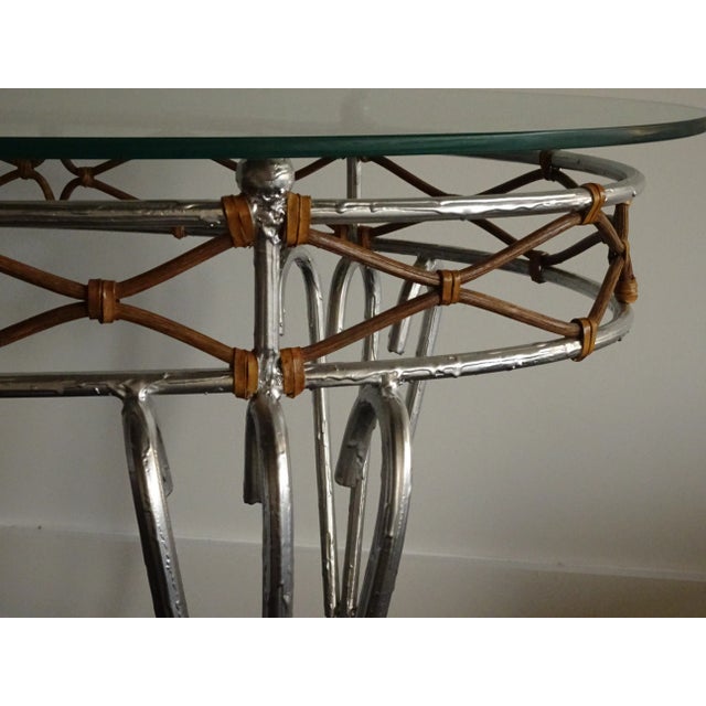 Wood Vintage Rococo Silvered and Cane Reed Oval Console Table For Sale - Image 7 of 13