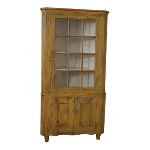 Antique Paint Decorated 2 Piece Corner China Cabinet