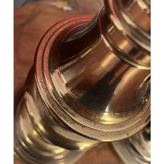 Mid-Century Modern Vintage Mid Century Modern Brass Candlestick Style Electric Lamps Hollywood Regency - a Pair For Sale - Image 3 of 11