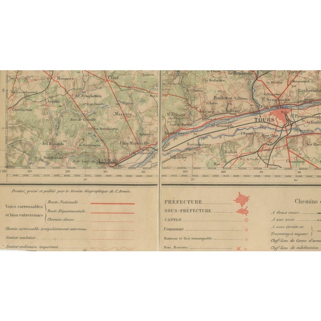 Gold Antique French Folding Map of Tours by Le Mans & Chartres, 1902 For Sale - Image 8 of 10