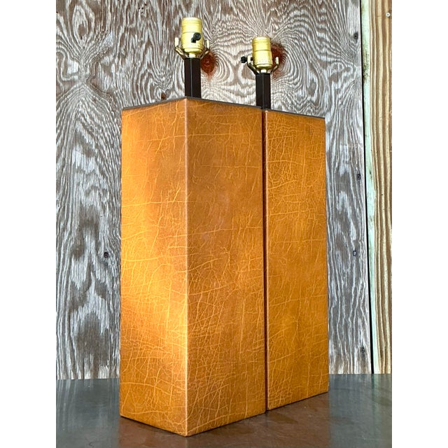 Chocolate Vintage Boho Wrapped Leather Lamps - a Pair For Sale - Image 8 of 10