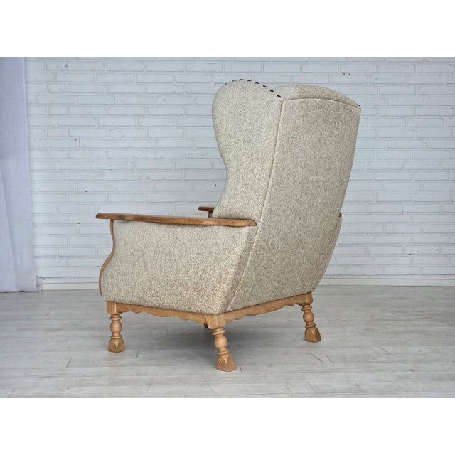 Danish Highback Armchair in Wool and Oak, 1970s For Sale - Image 15 of 18