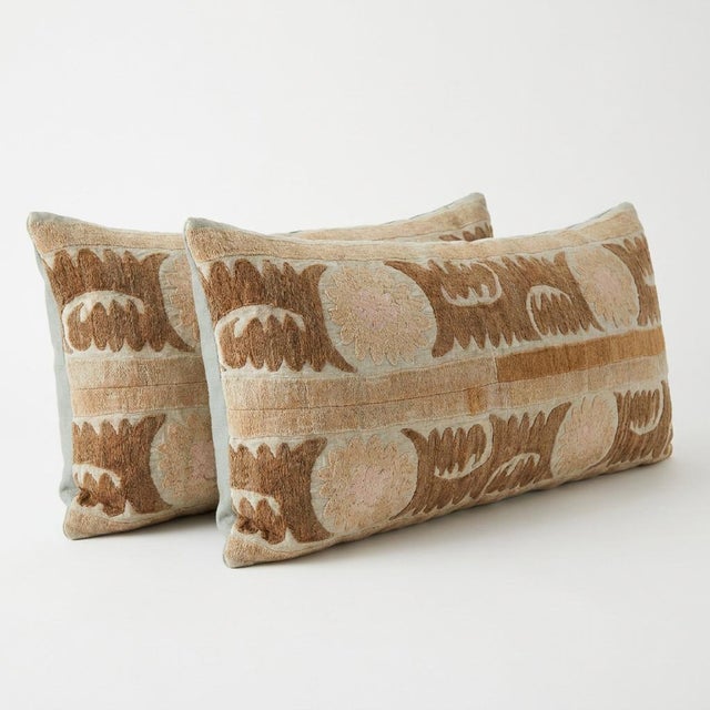 Mid-Century Modern Tashkent Suzani Bedding Pillow Cover 16'' X 36'' - Set of Two For Sale - Image 3 of 5